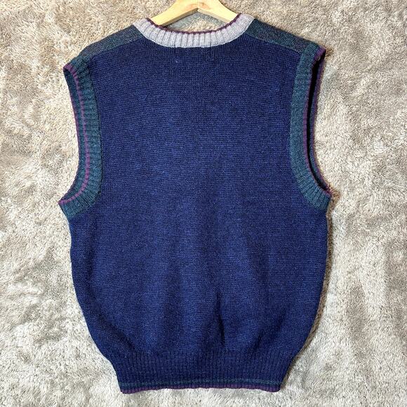 Vintage 80s Hunters Ridge Sweater Vest L Large Men's Blue Gray Purple Stripe - Picture 2 of 6